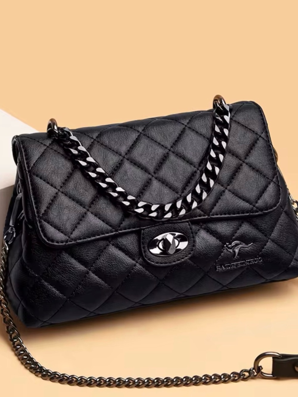Elegant Black Quilted Shoulder Bag with Chain Strap